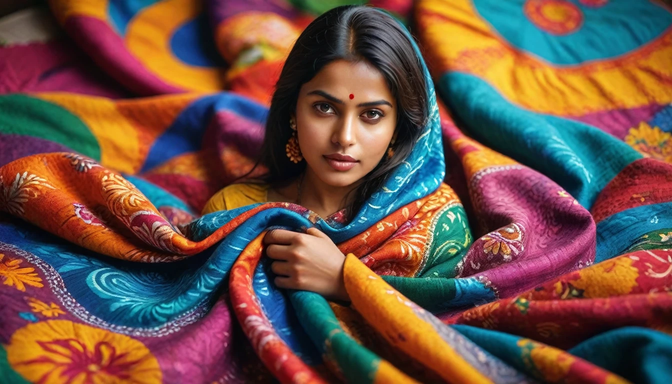 create an image demonstrating the styled of ((Kantha)) styled, hyper- realism, 8K high definition, swirly vibrant colors, sharp focus, insanely detaileda