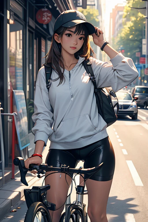Highest quality、masterpiece、High sensitivity、High resolution、Detailed Description、Slender women、Road Touring、bicycle、