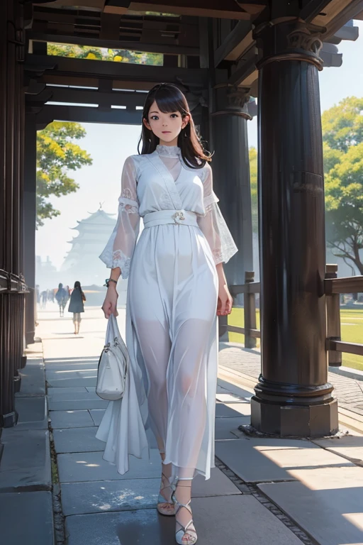 Highest quality、masterpiece、High sensitivity、High resolution、Detailed Description、Slender women、walking、Around the Imperial Palace、