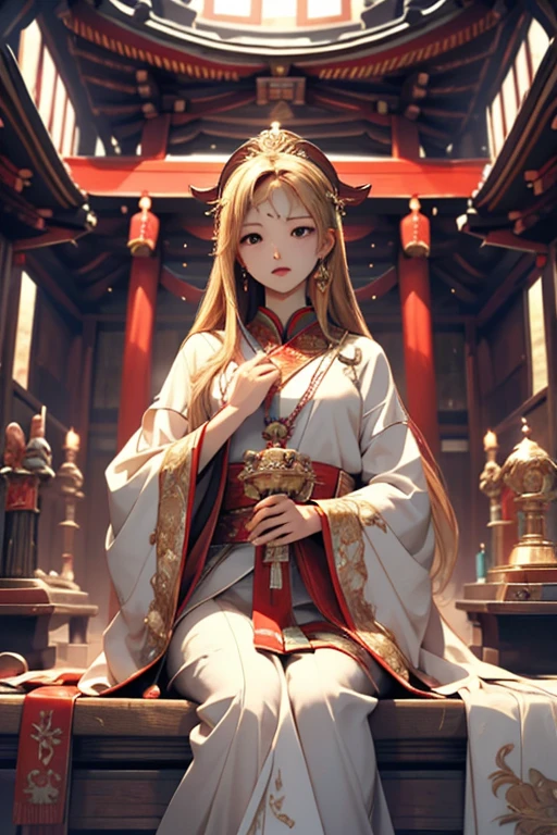 Highest quality、masterpiece、High sensitivity、High resolution、Detailed Description、Slender women、Worship、shrine、