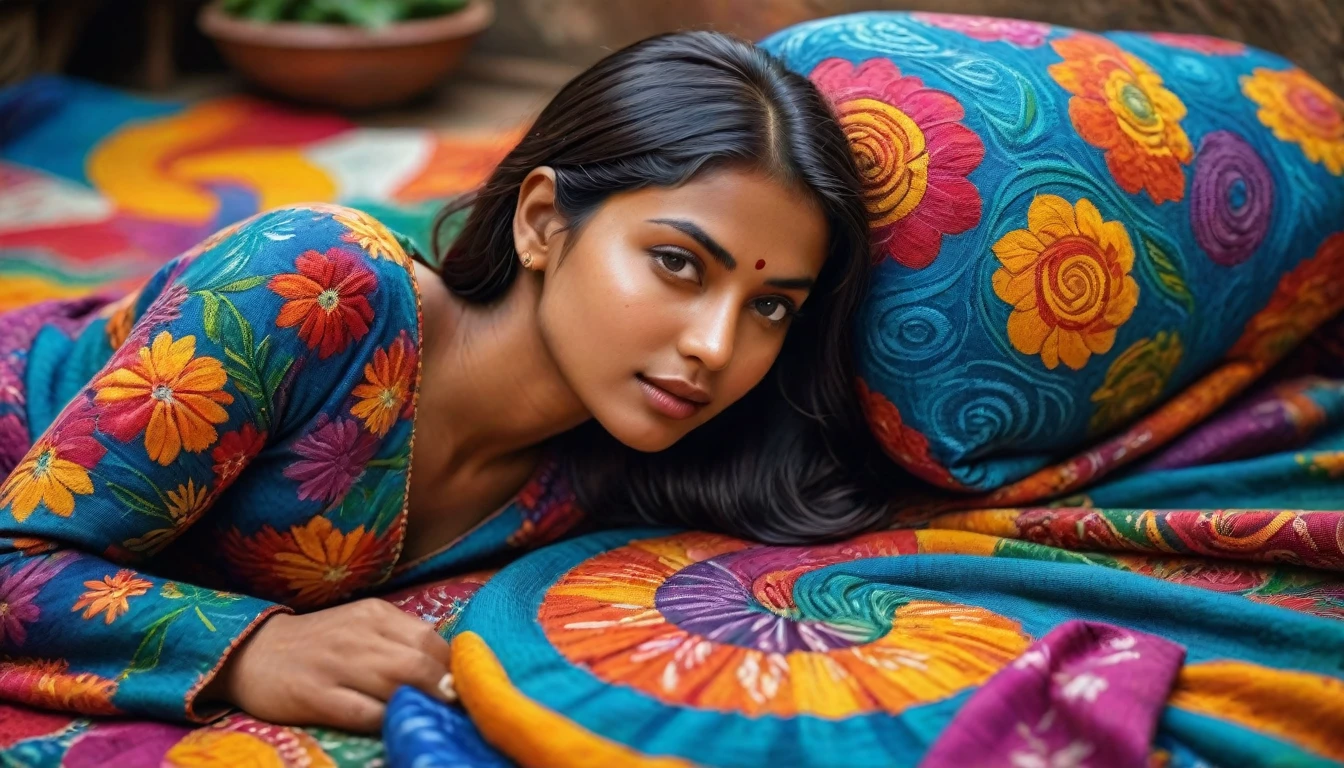 create an image demonstrating the styled of ((Kantha)) styled, hyper- realism, 8K high definition, swirly vibrant colors, sharp focus, insanely detaileda