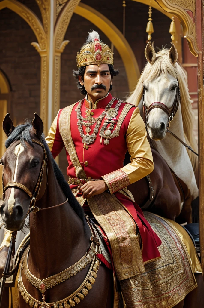 ((best quality)), ((masterpiece)), (detailed), perfect face indian king, maharana pratap with horse
