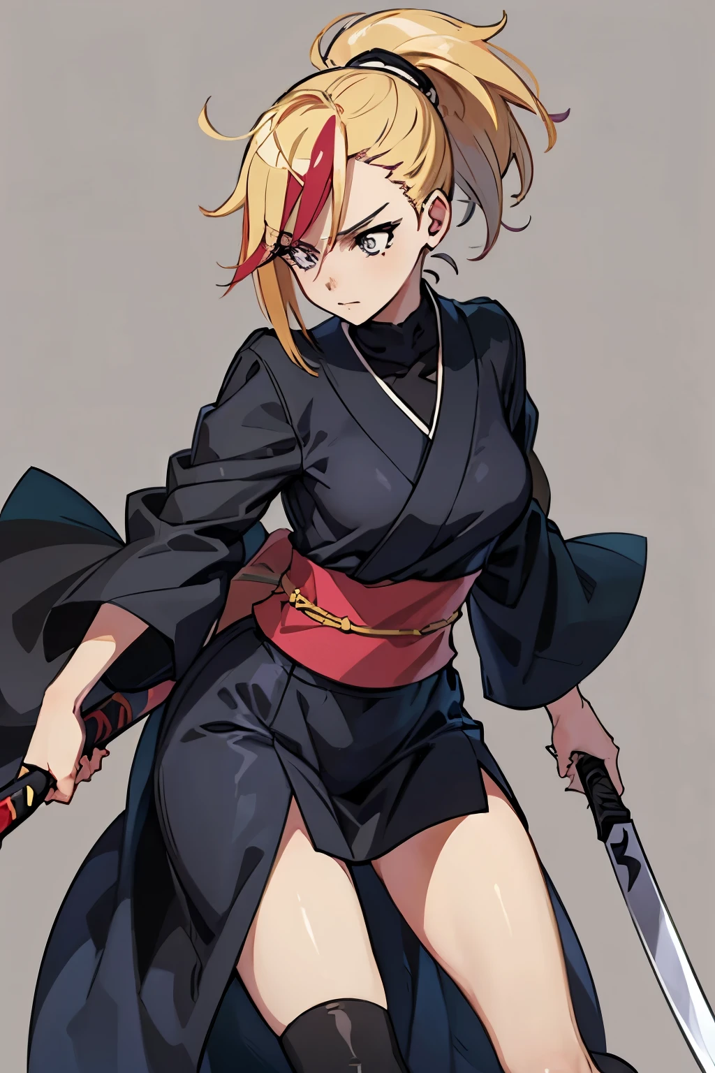 a drawing of a woman in a black outfit holding a sword, inspired by Kusumi Morikage, inspired by Kanō Hōgai, inspired by Kano Sanraku, inspired by Kawabata Ryūshi, Female Samurai, Japanese anime style, anime style character