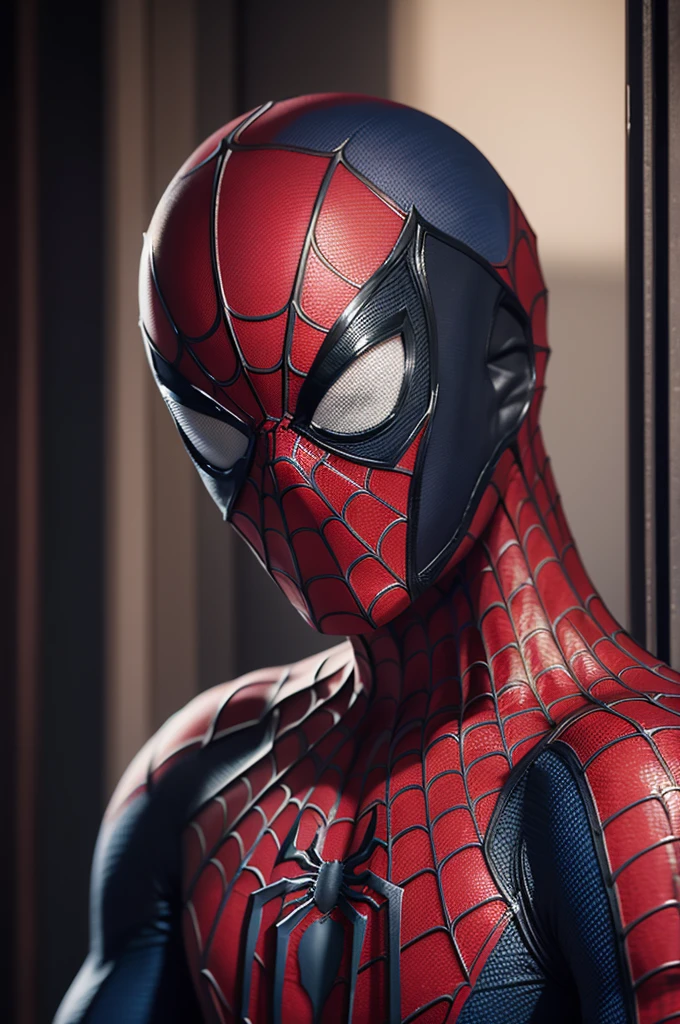 A photograph of Spider-Man, Unclothed, the 20s, bonitas, face detailed, looking at the camera, portraite, 8k hd, high qualiy