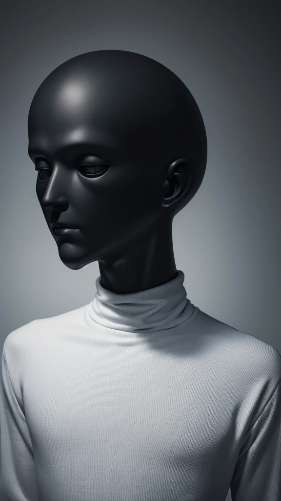 there is a mannequin wearing a black shirt with a white logo, creepy mannequin, he has an elongated head shape, surreal alien ribbed white fruit, twisted god with no face, well detailed head with led eyes, head and bust only, no face mask, ribbed man face portrait, gigantic man head, full subject shown in photo, head fully visible
2
there is a mannequin wearing a black shirt with a white logo, a surrealist sculpture by Jaakko Mattila, reddit, new sculpture, creepy mannequin, he has an elongated head shape, surreal alien ribbed white fruit, twisted god with no face, well detailed head with led eyes, head and bust only, no face mask, ribbed man face portrait