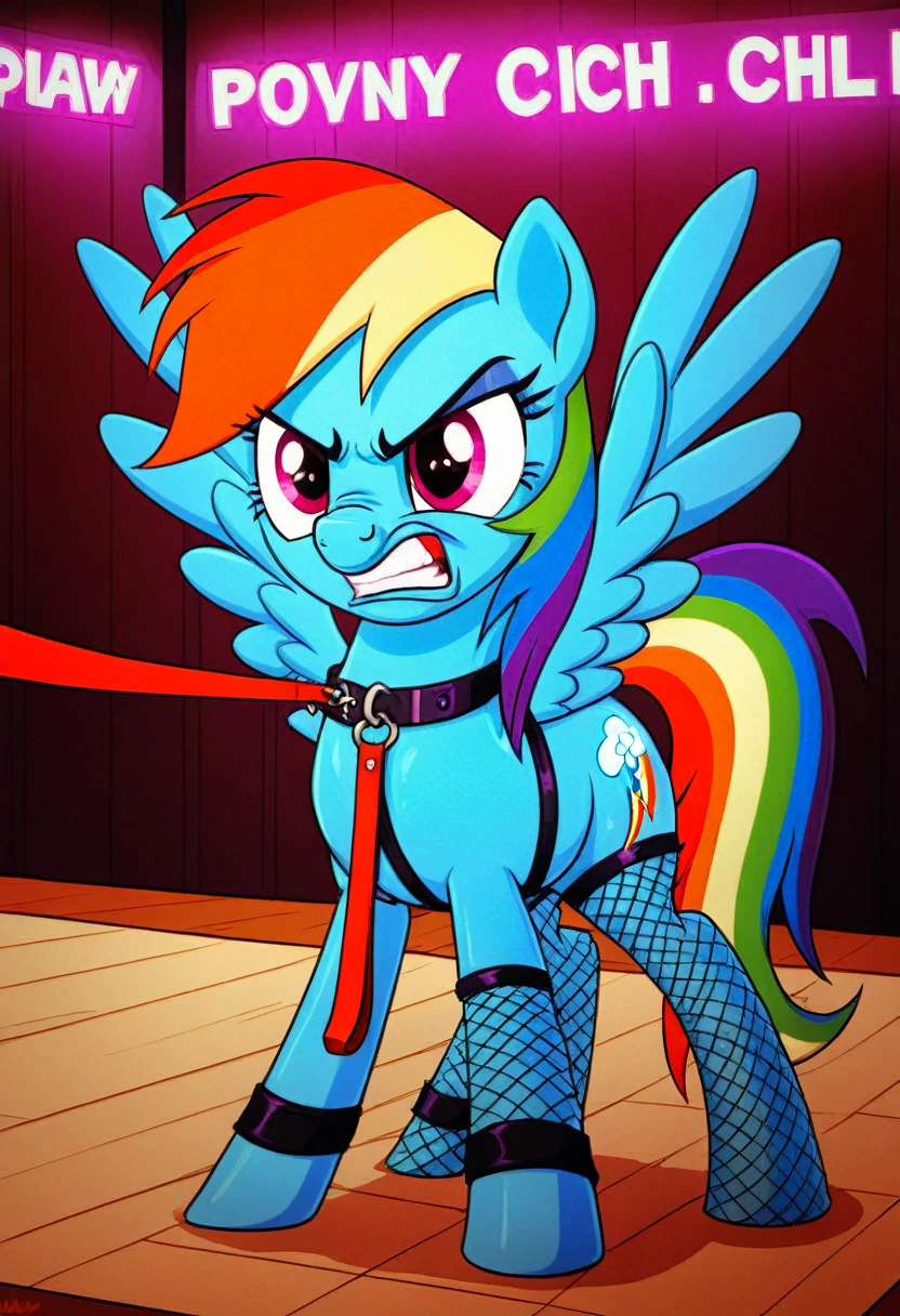Pony angry rainbow dash in in fishnet tights b night club walks on a leash