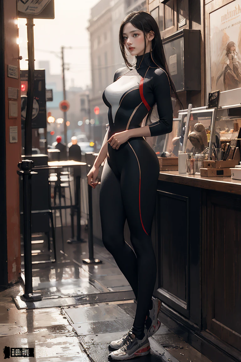 (((Browsing Caution:0.9)))，Large Breasts，Tight waist，(Sexy Body)，Rainy night,city,A beautiful woman with gal makeup wearing a sports suit in the downtown area of Gintama, Surrounded by sellers, Beautiful portrait of a stunning goddess girl, Beautifully detailed face, Porcelain-like skin, Full Body Shot, Centered, Very soft lighting, Symmetric, complicated, elegant, Very detailed, Realistic, Art Station, Concept Art, Smooth, Produced by Greg Rutkowski and Boris Vallejo, cover, trendy style
