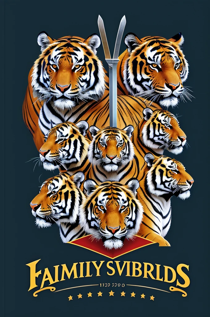 Family logo with swords, bugle and a tiger