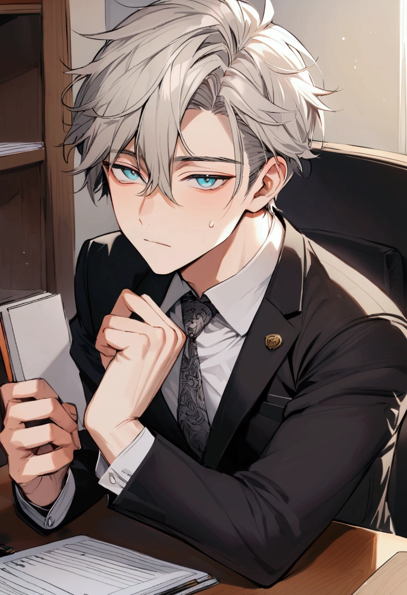 Handsome 27 year old man, office worker and still very young, his face and eyes were a little pale and because of too much work