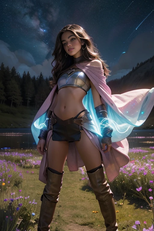 solo, shiny skin, lifelike skin texture, Optimal lighting, spark, dramatic lighting, dynamic poses, Starry sky background, Night Sky, universe, Milky Way, 1 girl, Balanced Eyes, Andromeda Shun, pink armor, Chest, Red hair, pink helmet, Blue eyes,official art, extremely detailed, incredibly absurdres, looking at the audience, elegant attire, gentle expression, subtle blush, warm skin tones, ethereal lighting, soft shadows, high-resolution digital painting, realistic style, artistic interpretation, by a skilled portrait artist, ArtStation showcase,1girl, best quality, masterpiece, illustration, an extremely delicate and beautiful, skinny muscular woman, medium breast, intense eye contact, intense eye contact, 8k wallpaper, Amazing, finely detail, masterpiece, ultra-detailed, highres, extremely detailed, beautiful detailed girl, realistic, outdoors, light contrast,medium Breasts, A faint smile, chain，Showing her bellynatural makeup, elegant attire, gentle expression, subtle blush, warm skin tones, ethereal lighting,, show nipples, medium breasts, show vagina, spread legs.