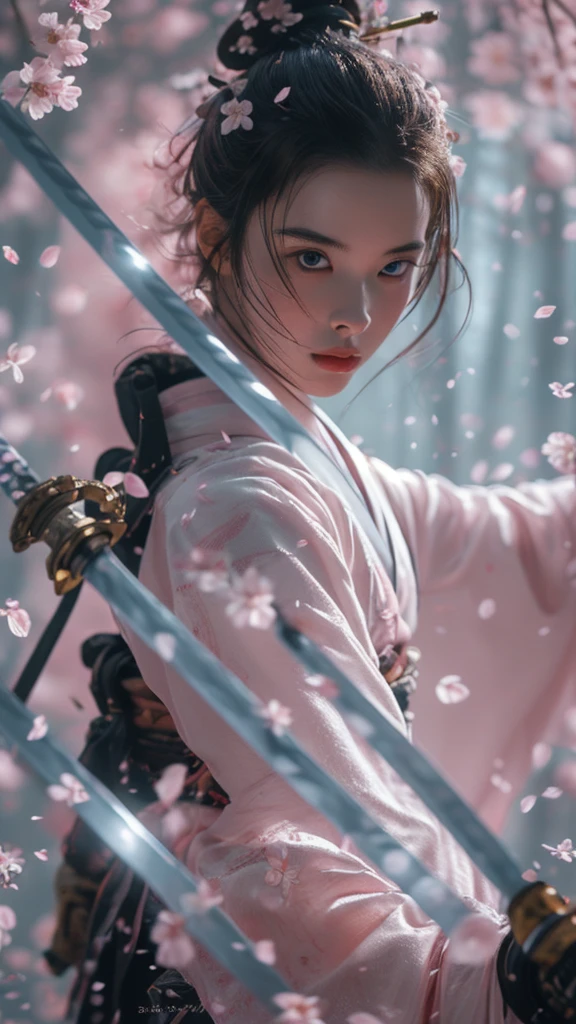 刀cherry blossoms,upper_body,One girl,arms,Black Hair,sword,flowerびら,cherry blossoms,Long Hair,Japanese Kimono,Blurred,Hair Bun,hair ornaments,View your viewers,holding sword,Long sleeve,single Hair Bun,flower,
Outdoor,最high quality,masterpiece,figure,Very delicate and beautiful,CG,Unity,8k wallpaper,wonderful,In detail,masterpiece,Official Art,Very detailed CG Unity 8k wallpaper,Incredibly absurd,Large file size,Very detailed,High resolution,Very detailed,Beautiful detailed girl,Realistic,(masterpiece, 最high quality, high quality, High resolution, Very detailed),