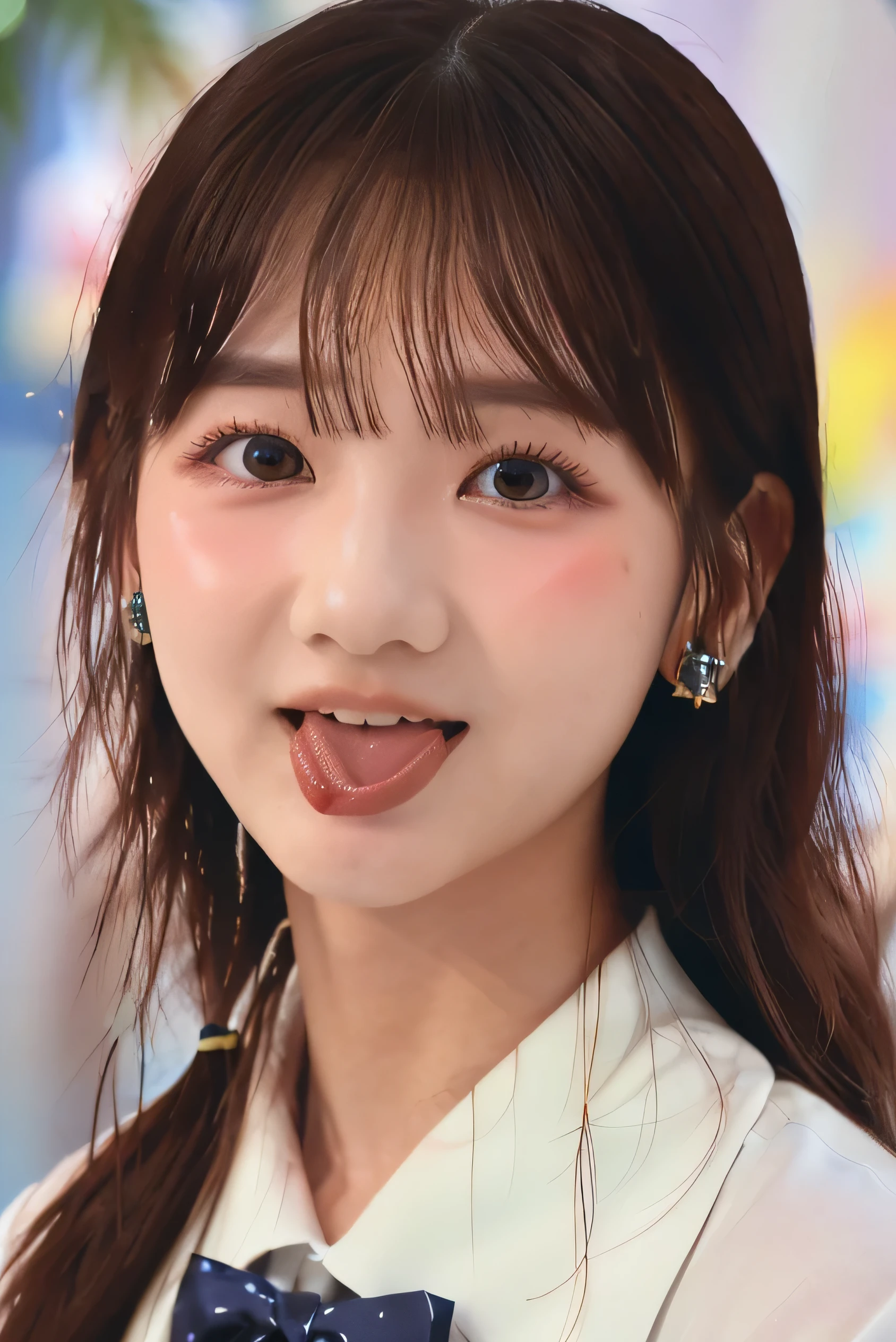 (Highest Resolution, clear_Image 1.2) 、(Beautiful girl with golden ratio face)、(-yeld gi、(Very lively eyes、wolf eyes 1.2)、wonderful, Tabletop, Attention to detail, Lip gloss、(((Twin-tailed rabbit style)))、Tongue sticking out wide、Very beautiful girl、 alone, Beautiful girl like a model、(Long sleeve sailor suit、Very fine pleated scarf, Beautiful and exquisite, Attention to detail nose,((((Licking tongue)))、Top quality photo masterpiece、Incredible photo realism、Surrealist female portraits by David Hockney and Alphonse Mucha,(((Looking into the camera)))、((((Serious Eyes)))、(((Add highlights to the eyes)))、(((Looking into the camera)))、幸せそうにsmile,Perfect Makeup,smile,(14-year-o gi(Veryvely eyes、wolf eyes 1.2)、