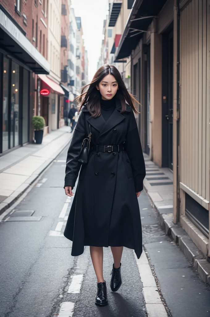 A woman walking down the street 