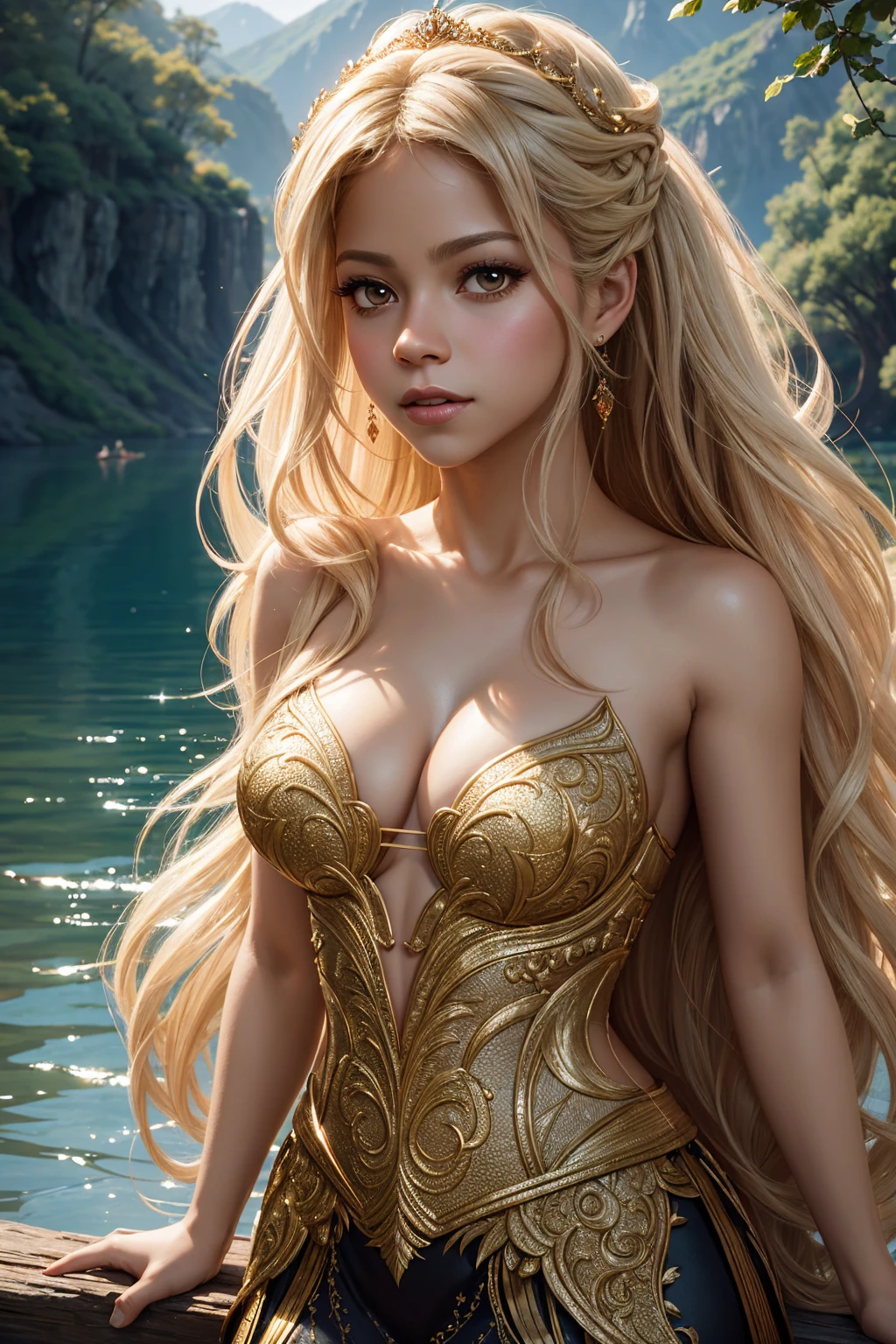 36k, portrait Shakira, 35 years old, wearing breasts Swan Princess costume, against the background of the lake, character portrait, 8 9 9 0 s, long hair, intricate, elegant, highly detailed, digital painting, artstation, concept art, smooth, sharp focus, illustration, art by wlop, charlie bowater and alexandra fomina