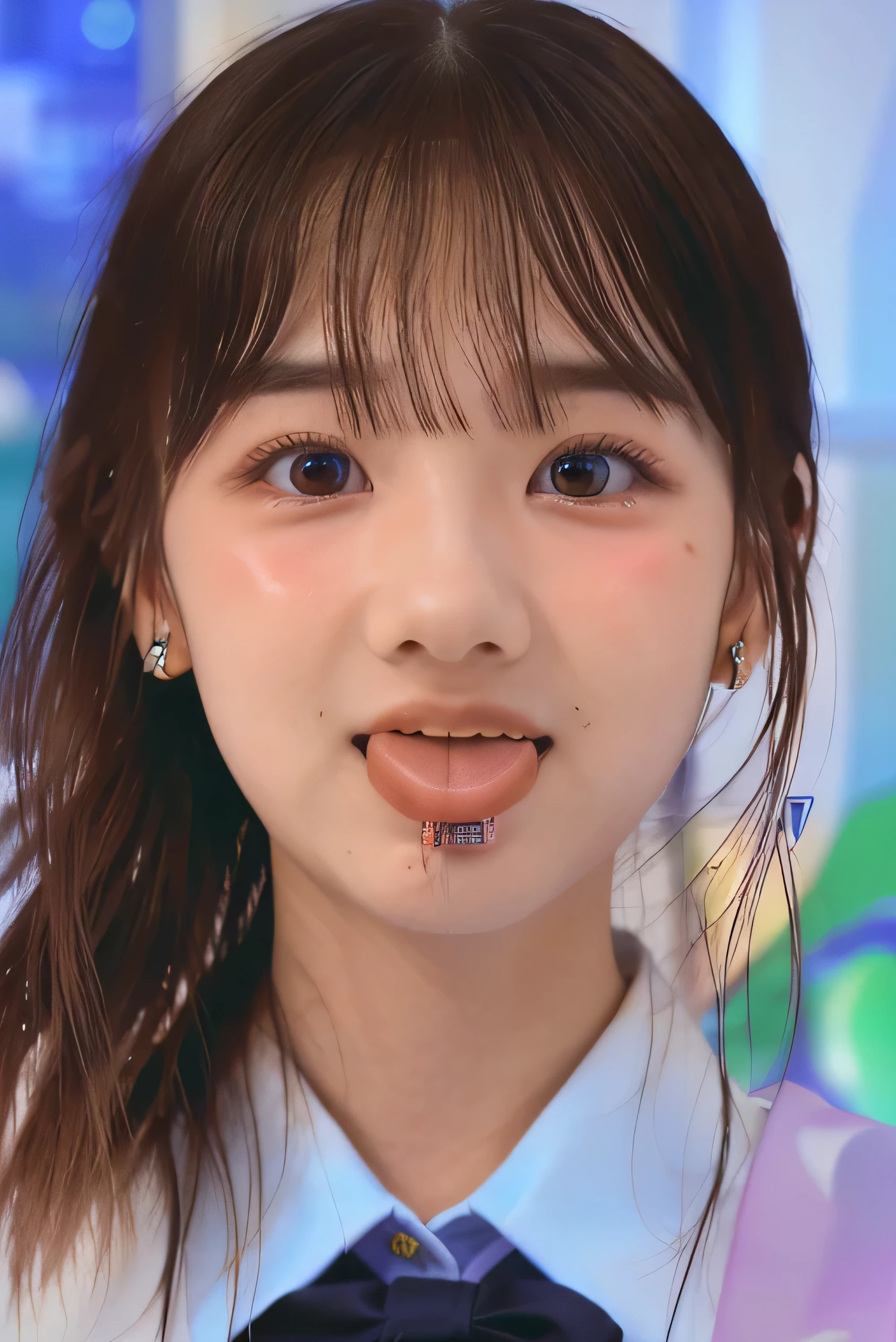 (Highest Resolution, clear_Image 1.2) 、(Beautiful girl with golden ratio face)、(-yeld gi、(Very lively eyes、wolf eyes 1.2)、wonderful, Tabletop, Attention to detail, Lip gloss、(((Twin-tailed rabbit style)))、Very beautiful girl、 alone, Beautiful girl like a model、(Long sleeve sailor suit、Very fine pleated scarf, Beautiful and exquisite, Attention to detail nose,((((Licking tongue)))、Top quality photo masterpiece、Incredible photo realism、Surrealist female portraits by David Hockney and Alphonse Mucha,(((Looking into the camera)))、((((Serious Eyes)))、(((Add highlights to the eyes)))、(((Looking into the camera)))、幸せそうにsmile,Perfect Makeup,smile,(14-year-o gi(Veryvely eyes、wolf eyes 1.2)、