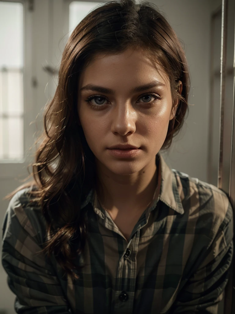 a standing hands cuffed C cup prision girl in a Brown Buffalo Plaid Print Long prision Dress - Long Sleeves, beautiful detailed eyes, beautiful detailed lips, extremely detailed eyes and face, long eyelashes, in a prison setting, hands cuffed, jail, clothes covering the body, uniform covering the leg, (best quality,4k,8k,highres,masterpiece:1.2),ultra-detailed,(realistic,photorealistic,photo-realistic:1.37),beautiful detailed eyes,beautiful detailed lips,extremely detailed eyes and face,long eyelashes,handcuffed,prison setting,jail,clothes covering body,uniform covering leg,(best quality,4k,8k,highres,masterpiece:1.2),ultra-detailed,(realistic,photorealistic,photo-realistic:1.37),portrait