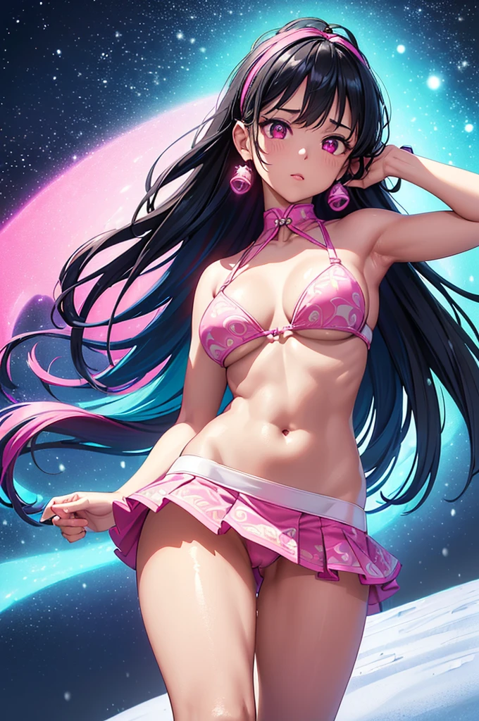 rave woman,1 woman 45 years old ,((extremely cute and beautiful black haired girl)),(breasts big:1.4),(Asian girl),((((Black hair with turquoise highlights:1.35,slickedback hair,long hair:1.4,colored inner hair,ear breathing)))),(((Pink_eyeballs:1.3))),Intricate eyeballs,beautiful detailed eyeballs,symmetrical eyeballs,((fatter)),((((shining skin:1.5,skin tanned,shining skin:1.5,skin tanned,shining skin,very shining skin,shinny body)))),(spider lower abdomen,inflated legs,body detailed,(face detailed)), cute,slutty,seducer,erotic,(nsfw), zetai ryouiki,revealing clothing,show the skin,((rave print rave bikini,((rave mini skirt)),visible thong straps)),((underwear strap)),(wearing a rave dance outfit:1.3,rave dance clothes,semi-nude,with little clothes),((Intricate outfit,Intricate clothes)), (dynamic pose:1.0),embarrased,(centred,scale to fit dimensions,rule of thirds), ((snowy pine forest at night)), with dark and stormy clouds,winter,Scenario:1.25,((snow forest background)),Christmas tree, high resolution,sharp focus,(ultra detaild,extremely detaild),(photorealistic art:1.37),(extremely detaild CG unity 8k wallpaper),(((swirly vibrant colors,vibrant theme))),(Intricate),(work of art),(best qualityer)