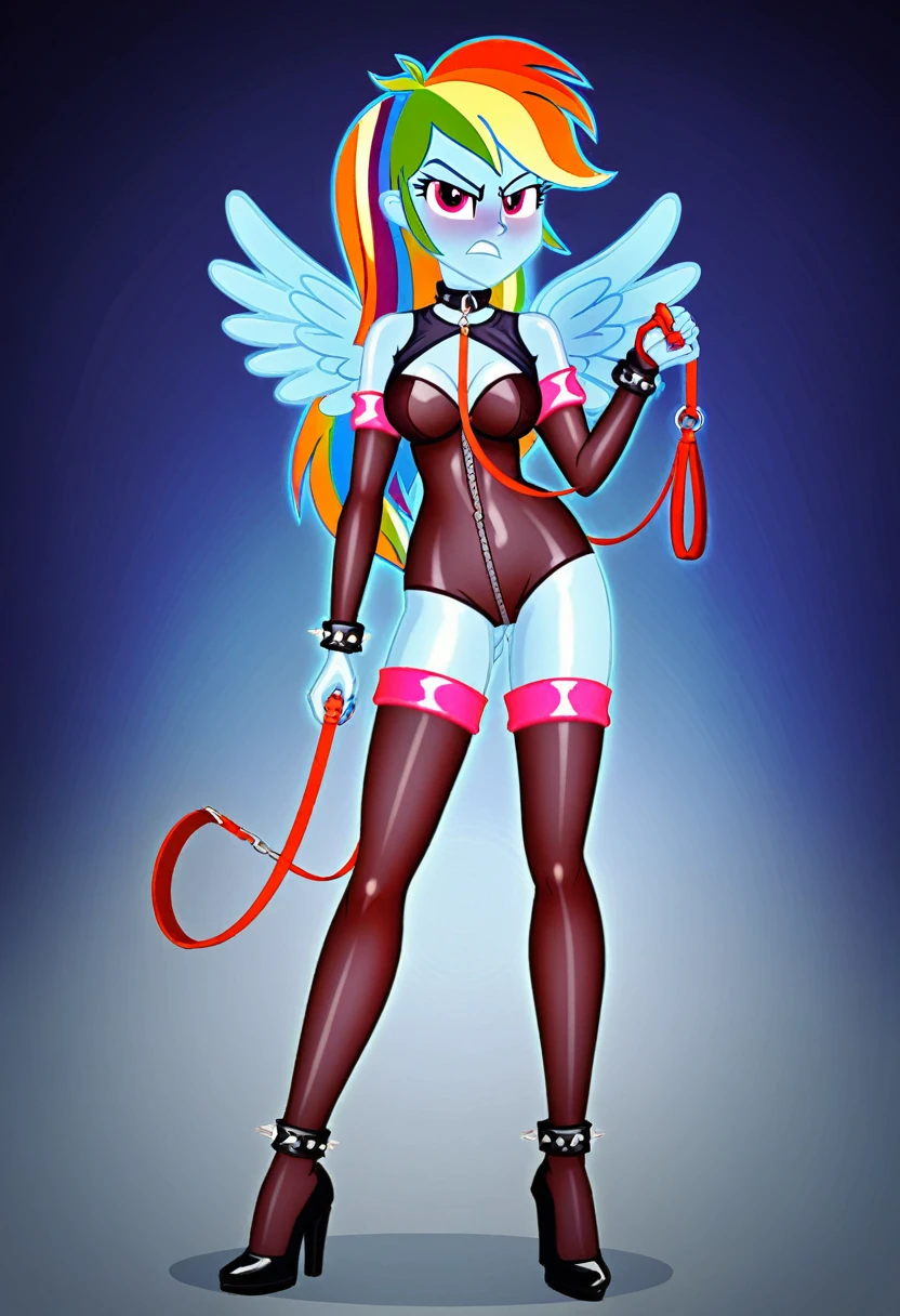 Eqg   angry  rainbow dash  in   in bodystocking night club walks on a leash