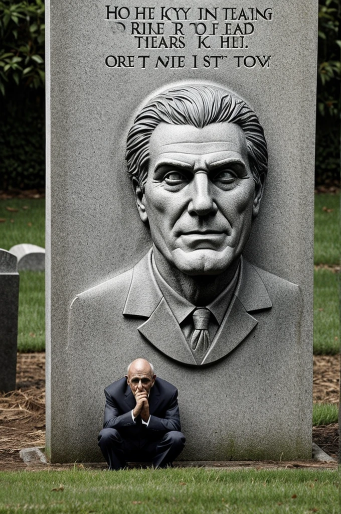 Create a very imaginative madman thinking about drawing a headstone