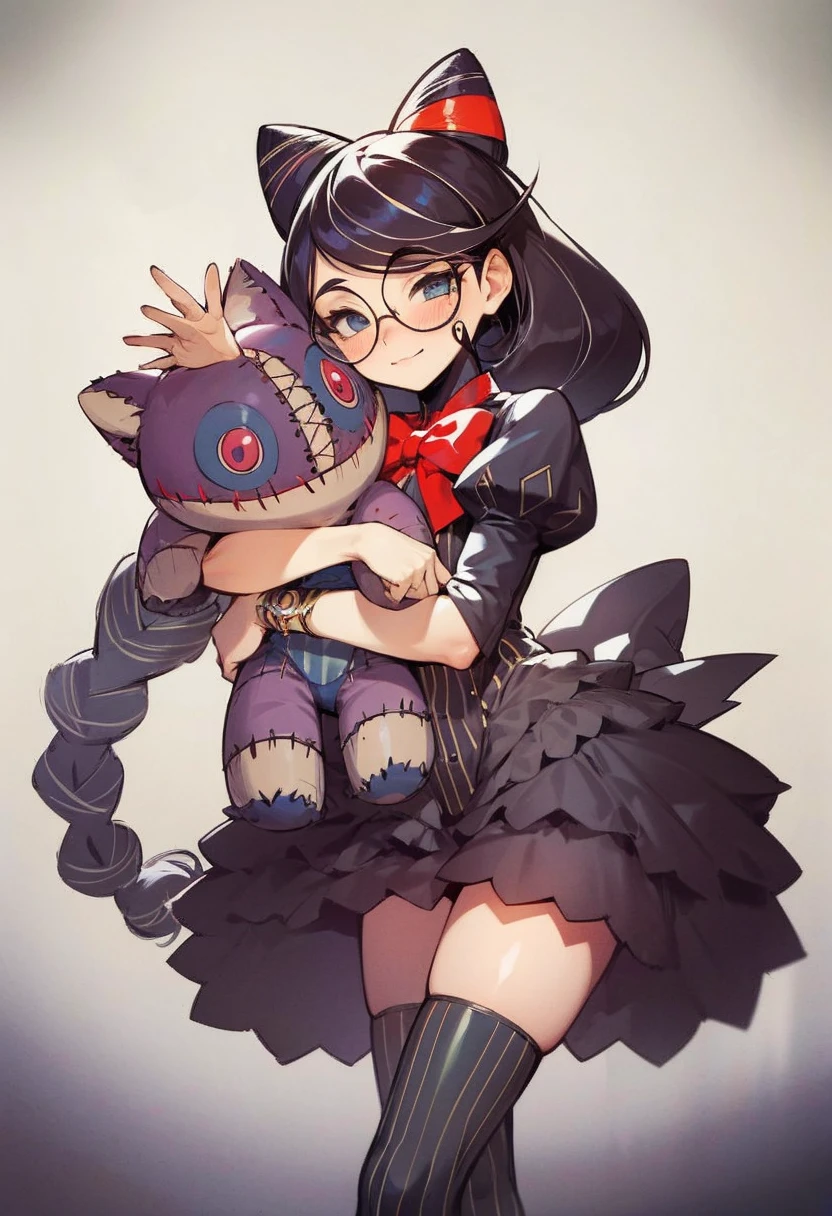 I want you to dress her in black underwear and for her to be sitting on the bed with a blushing and tender face.