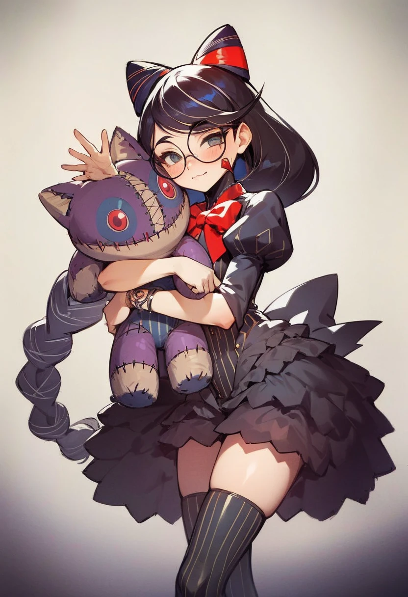 I want you to dress her in black underwear and for her to be sitting on the bed with a blushing and tender face.