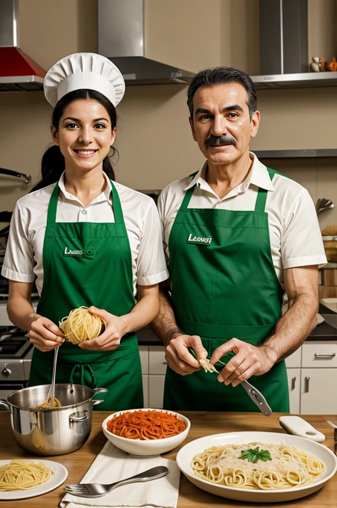 Luigi cooking spaghetti and ravioli for Mario at home