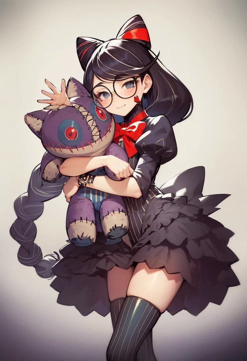 I want you to dress her in black underwear and for her to be sitting on the bed with a blushing and tender face.
