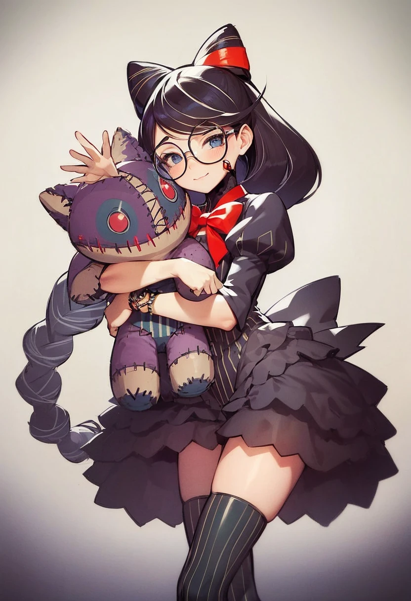 I want you to dress her in black underwear and for her to be sitting on the bed with a blushing and tender face.