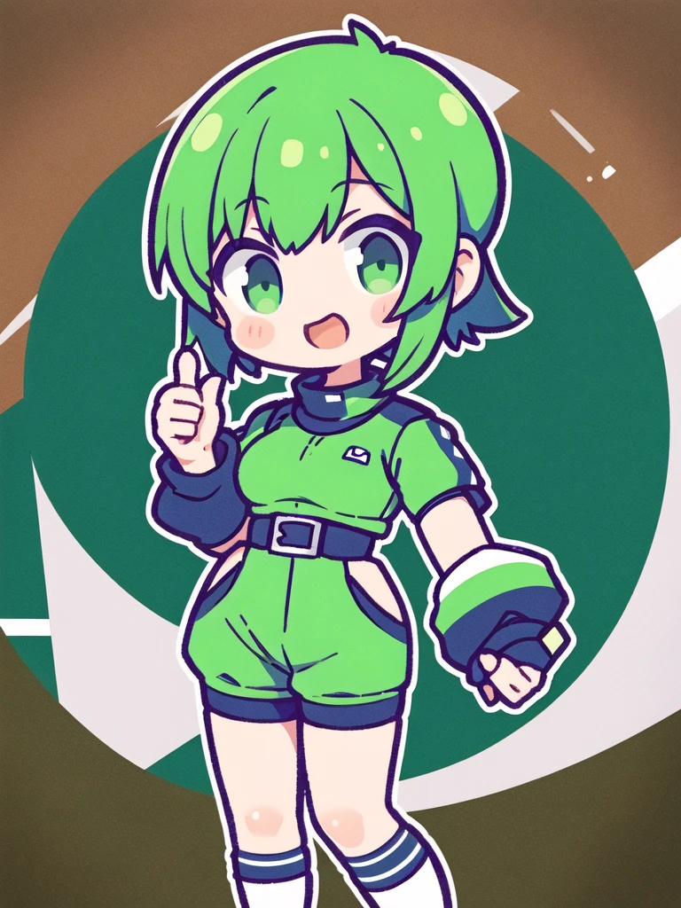 girl with short greenish hair giving a thumbs up to the camera automotive sportswear