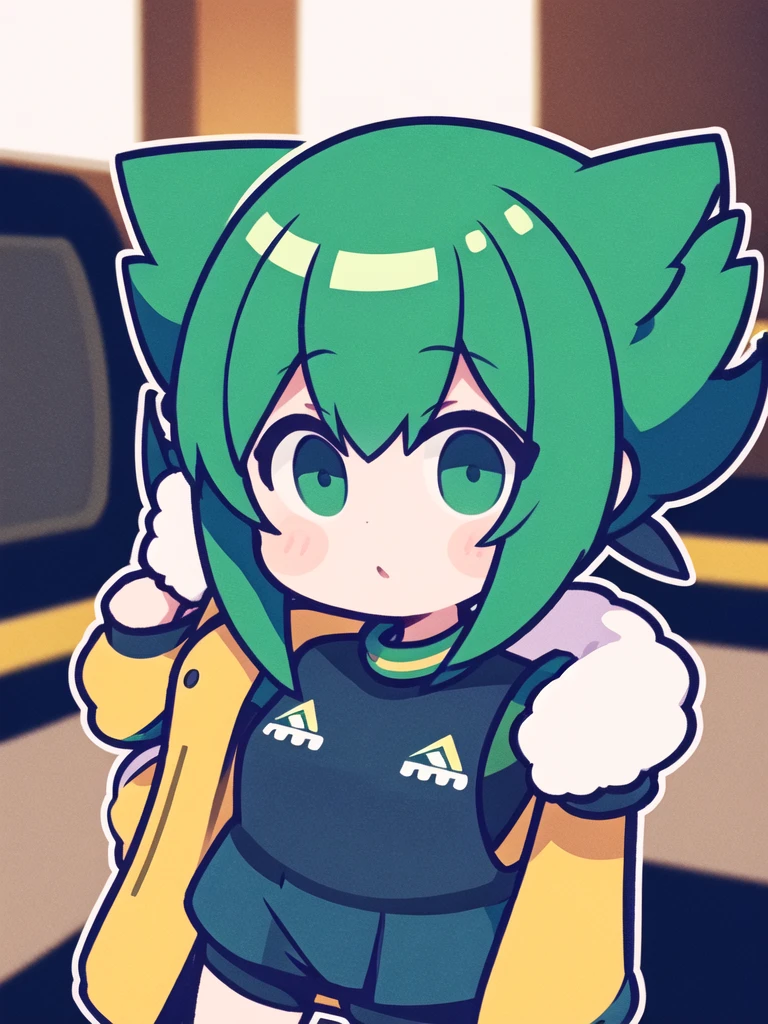 girl with short greenish hair giving a thumbs up to the camera automotive sportswear