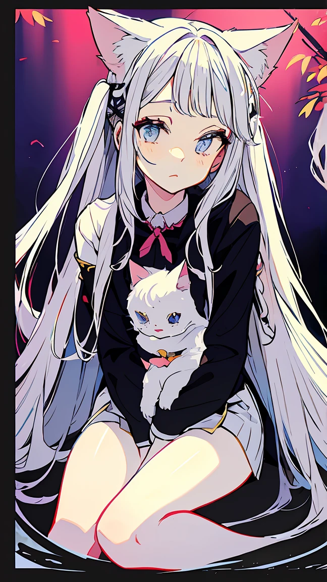 white hair, blue eyes, oversized shirt, large chest, lamia、Painting of a lamia woman with cat ears, anime moe art style, an anime drawing, anime style portrait, an anime girlのポートレート, Anime Paintings, anime style drawing, anime sketch, an anime girlのポートレート, anime portrait, an anime girl, Anime Girl, Anime shading), Anime shading, comic drawing, full body