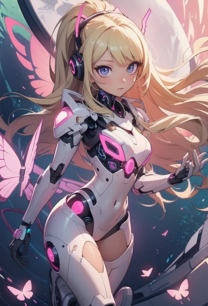 ((Highly accurate drawing in every detail)Extremely precise depiction)[High resolution],(detailed illustrations,Very fine and detailed drawing,Delicate drawn lines with tempo,Realistic texture expression),[color traced main line],[labo],[[hentai]] アニメ (CYBERGirl anime Beauty 13 years old Cyborg[wavy hair (platinum blonde)]),([Butterfly wings] Magenta-pink Papillon cybernean armor [Aurora Armor] Fuselage only transparent material) Cyber Headset,(Cybernetic [clear lenticular iris]),(intricate and beautiful decoration [Dense detail]),(Fine and beautiful skin expression [transparency]),[Perfect eyes detailed (Beautifully detailed iris)(Eyes like deep jewels)],(eyes light[Pinpoint lighting for the eyes]),[long and beautiful eyelashes],[precisely drawn hair [Beautiful and lustrous hair detailed]],(Perfectly hand detailed [Beautiful fingers with no damage [beautiful nails]]),(perfect anatomy(perfectly balanced proportions))[[full body portrait]],[[Design built to the highest level]][ideal color coordination(Accurate simulation of light and material interactions)],([Precision Detail](detailed,高fine)),[Visual art that tells a story],((highest quality)fine[[High density drawing]])[FHD].