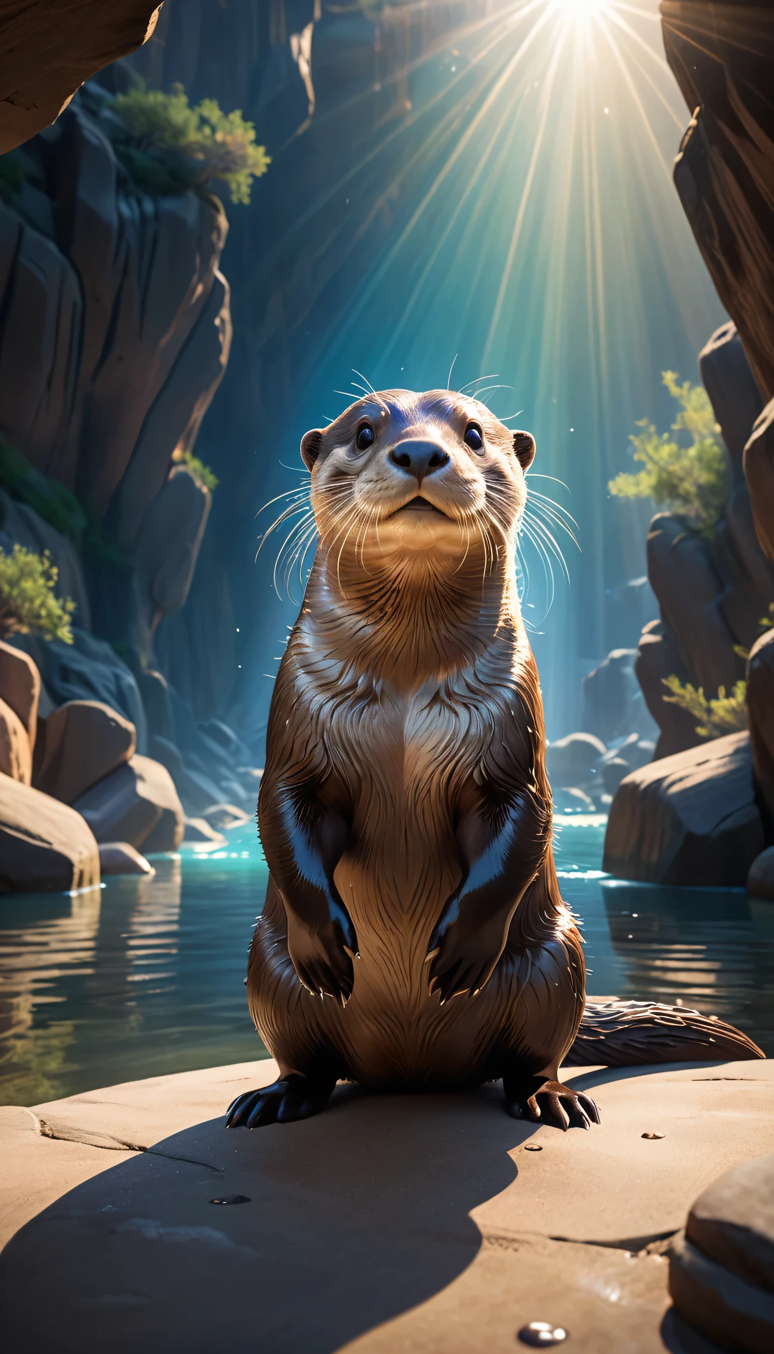 (Best Quality,4k,8k,High resolution,masterpiece:1.2),ultra detailed,(realist,photorealist,photo-realist:1.37),raw photo, Very detailed, masterpiece, illustration, A nutria, dynamic angle, world masterpiece theater, ink, Amazing, cinematic lighting, spring_flare, dunhuang_style