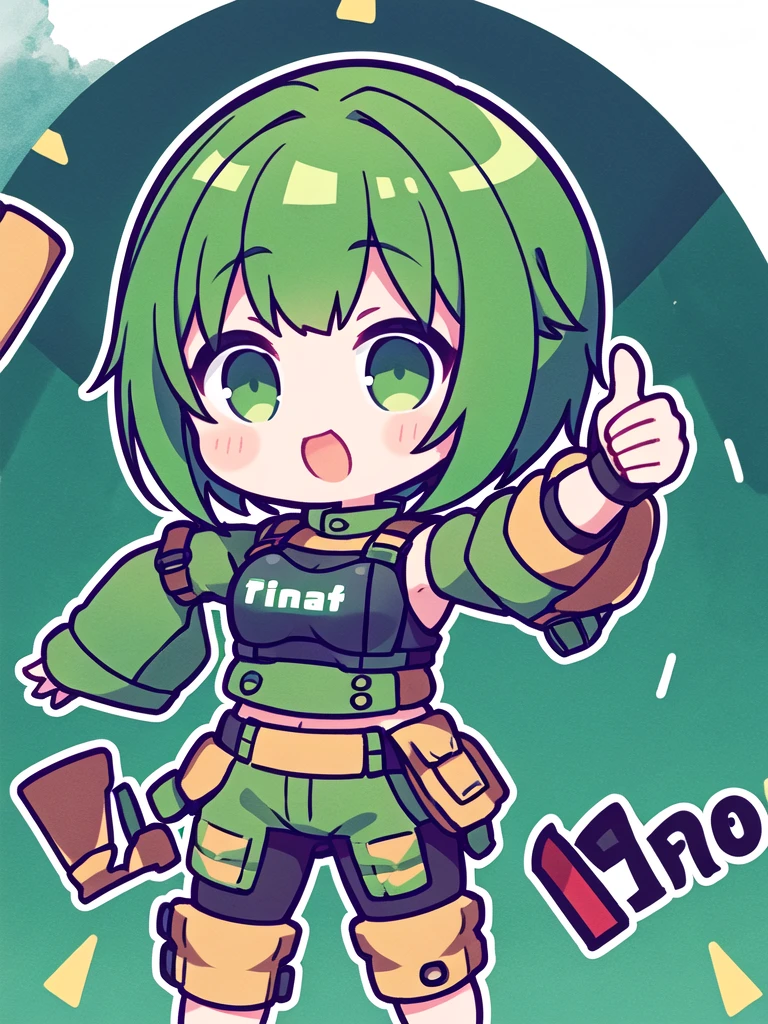 girl with short greenish hair giving a thumbs up to the camera automotive clothing
