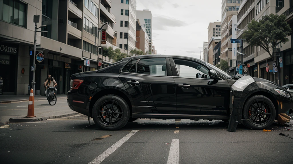 Metropolis,Tyrannosaurus bites into car and destroys it