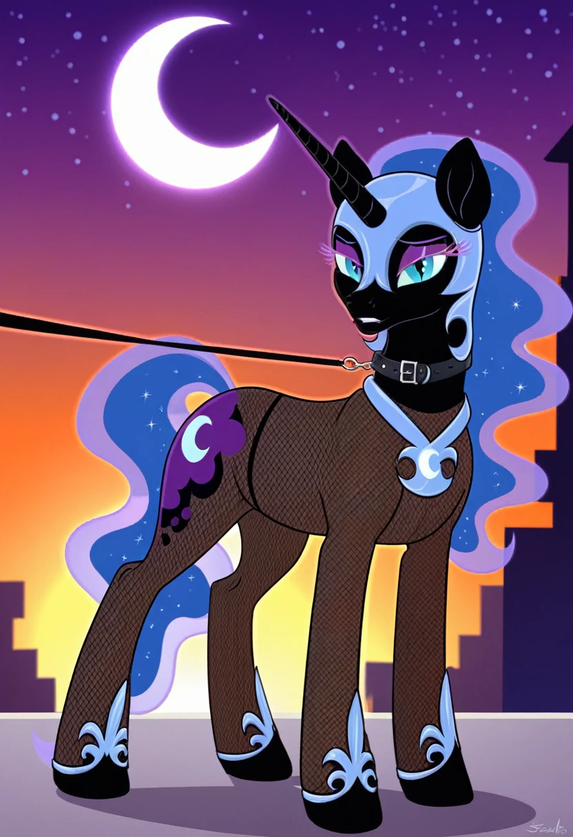Pony sad nightmare moon in in fishnet tights b night club walks on a leash
