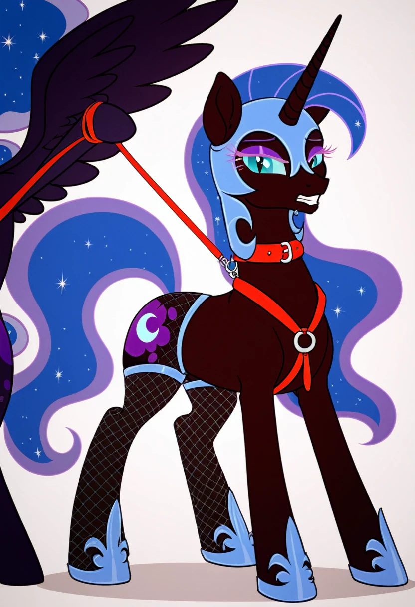 Pony  sad   nightmare moon in   in fishnet tights  b  night club walks on a leash
