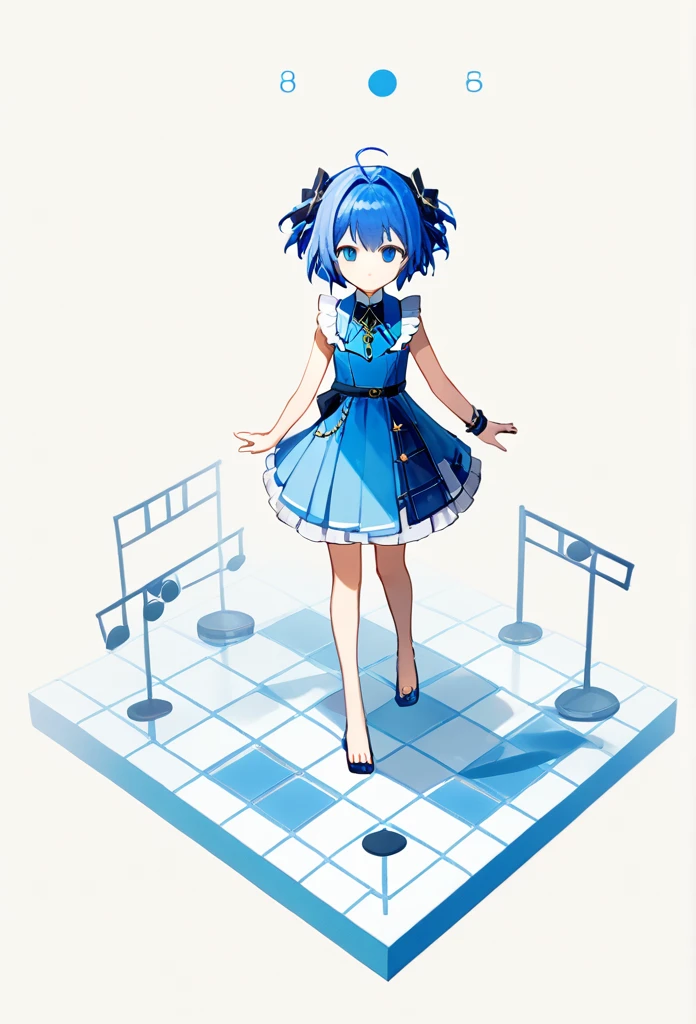 ((Full body photo, standing, feet on the ground)) score_9, score_8_above, score_7_above, score_6_above, score_5_above, score_4_above, 1 girl, Seraphina (kda), bright blue hair, colored dress. And the image is seen from the front and full body.