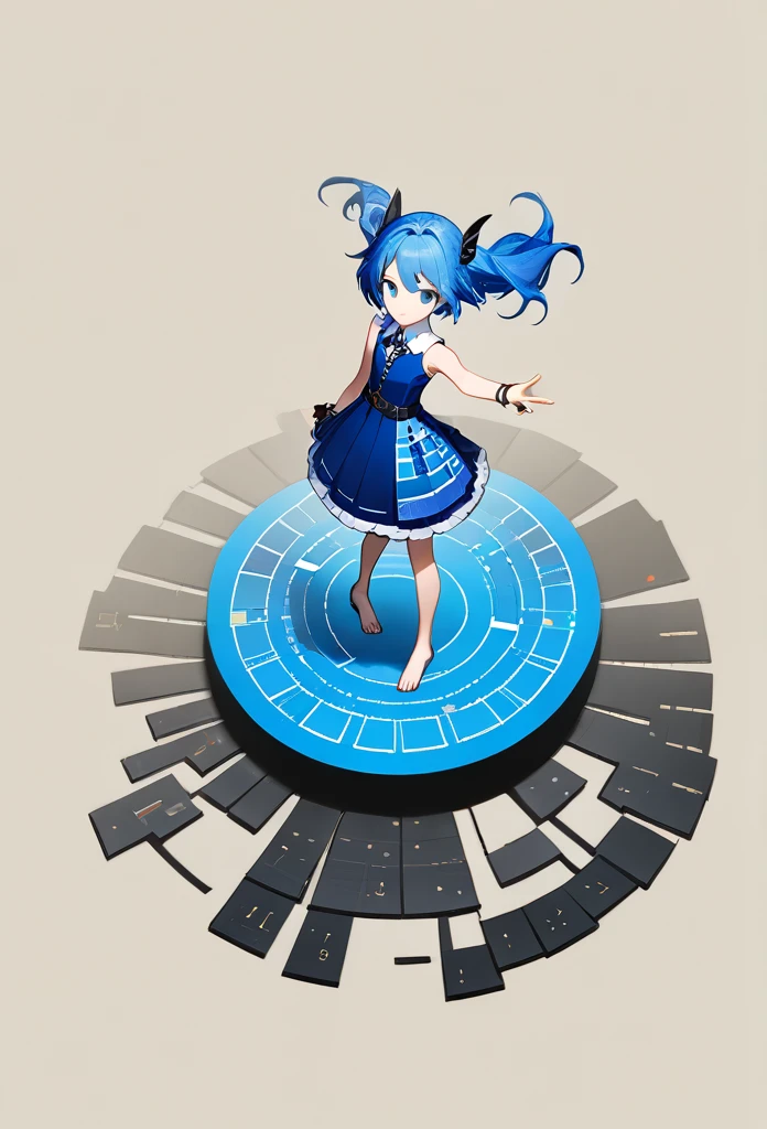 ((Full body photo, standing, feet on the ground)) score_9, score_8_above, score_7_above, score_6_above, score_5_above, score_4_above, 1 girl, Seraphina (kda), bright blue hair, colored dress. And the image is seen from the front and full body.