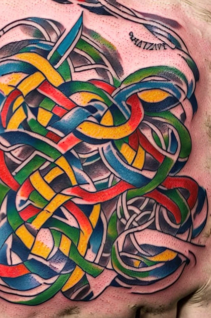 (((Create a tattoo, DreamMaker inscription, autism puzzle knot, ouroboros around, open-minded concept.)))