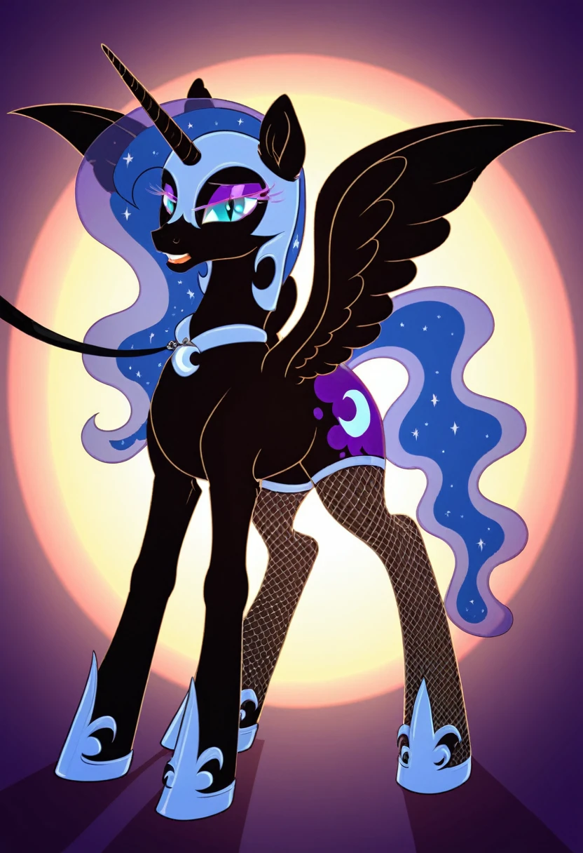Pony sad nightmare moon in in fishnet tights b night club walks on a leash