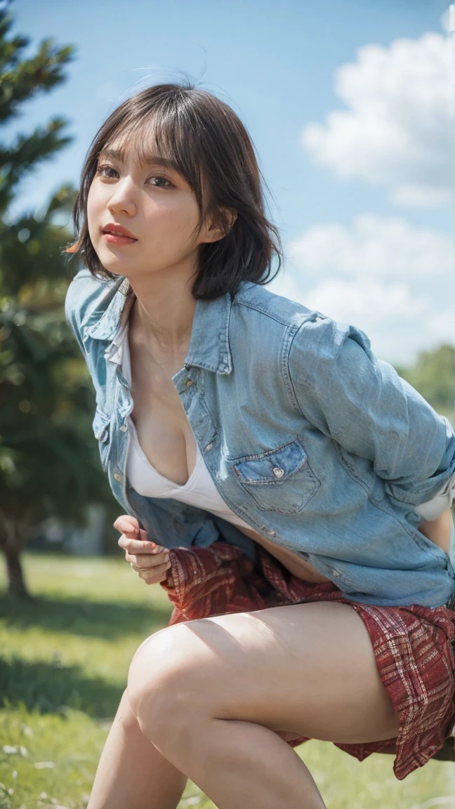((Extremely precise and accurate anatomy)), (((Low angle shooting、Looking into the camera:1.22,Leaning forward、Open shirt、No underwear)))、(((8K、Highest quality、masterpiece、Ultra-high resolution)))、(Realistic:1.4)、RAW Photos、(Real skin texture:1.3)、(Film Grain:1.3)、((Are standing、Skirt flutters in strong winds、Under the skirt、Do not bend your legs、don't bend your knees、Spread your thighs、Beachside、))、One Girl、Beautiful and detailed eyes and face、masterpiece、Highest quality、close、thin、Japanese Uniform、dynamic、barefoot、Various poses、