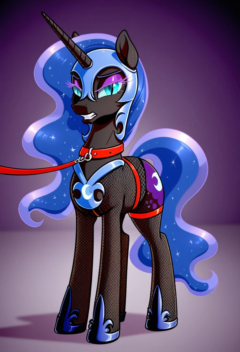 Pony sad nightmare moon in in fishnet tights b night club walks on a leash