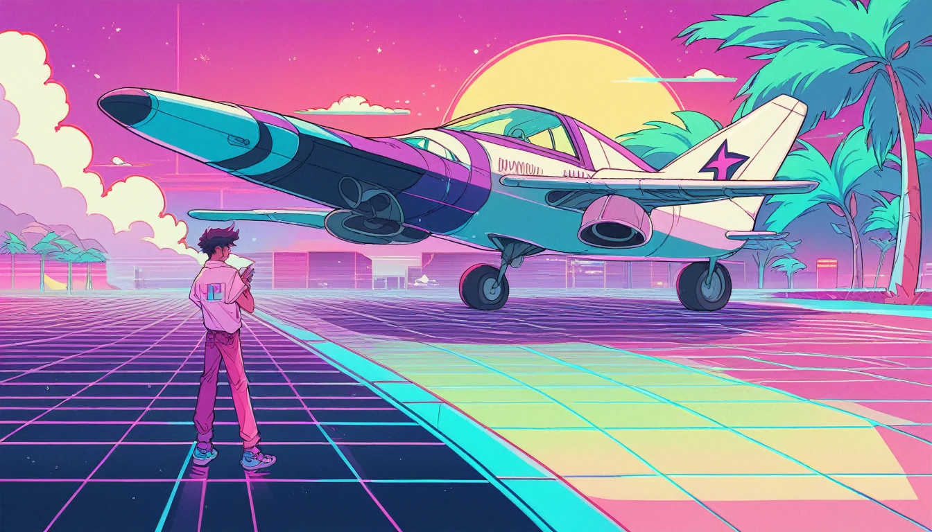 Airplane, synthwave 80s, retrowave