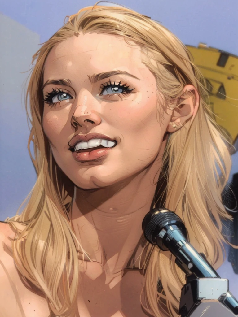 Draw a portrait of an adult woman, she is twenty five years old, she has a beautiful face, front view face, close view at the face, high quality, high detailed, ultra resolution, 4k, defined lines like comics, american comic book style