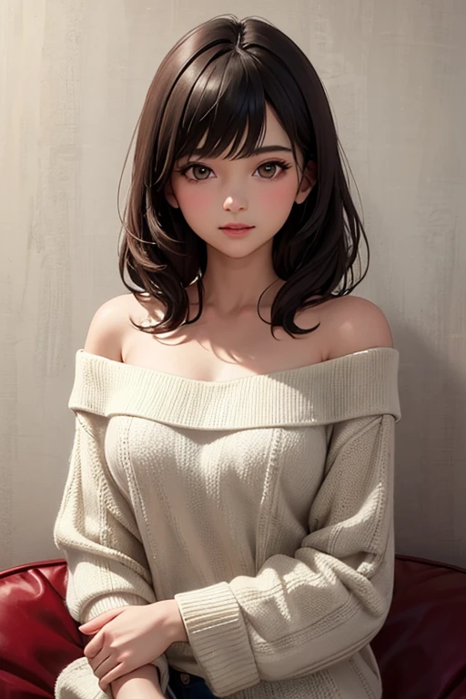 ((Best Quality)), ((masterpiece)), (detailed), 1 girl, off shoulder sweater,