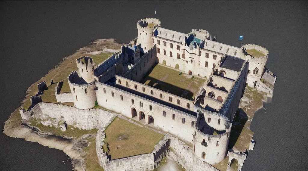 arafed view of a castle with a tower and a ramp, photogrammetry, point cloud, made from million point clouds, 3 d raytraced masterpiece, 3d mario castle aerial view, 3d model, 3 d model, high resolution and detail, medieval citadel, fortress, 3 - d highly detailed, 3d highly detailed, 3 d highly detailed