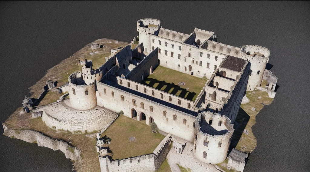 arafed view of a castle with a tower and a ramp, photogrammetry, point cloud, made from million point clouds, 3 d raytraced masterpiece, 3d mario  castle aerial view, 3d model, 3 d model, high resolution and detail, medieval citadel, fortress, 3 - d highly detailed, 3d highly detailed, 3 d highly detailed