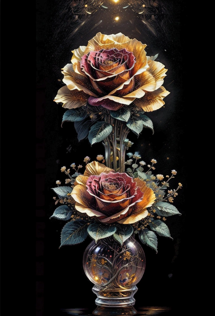 a beautiful black and gold roses flowers, intricate petal textures, vibrant colors, detailed floral arrangements, cinematic composition, moon, photorealistic, 8k, ultra-detailed, masterpiece, dramatic lighting, chiaroscuro, moody, cinematic, award winning, national geographic