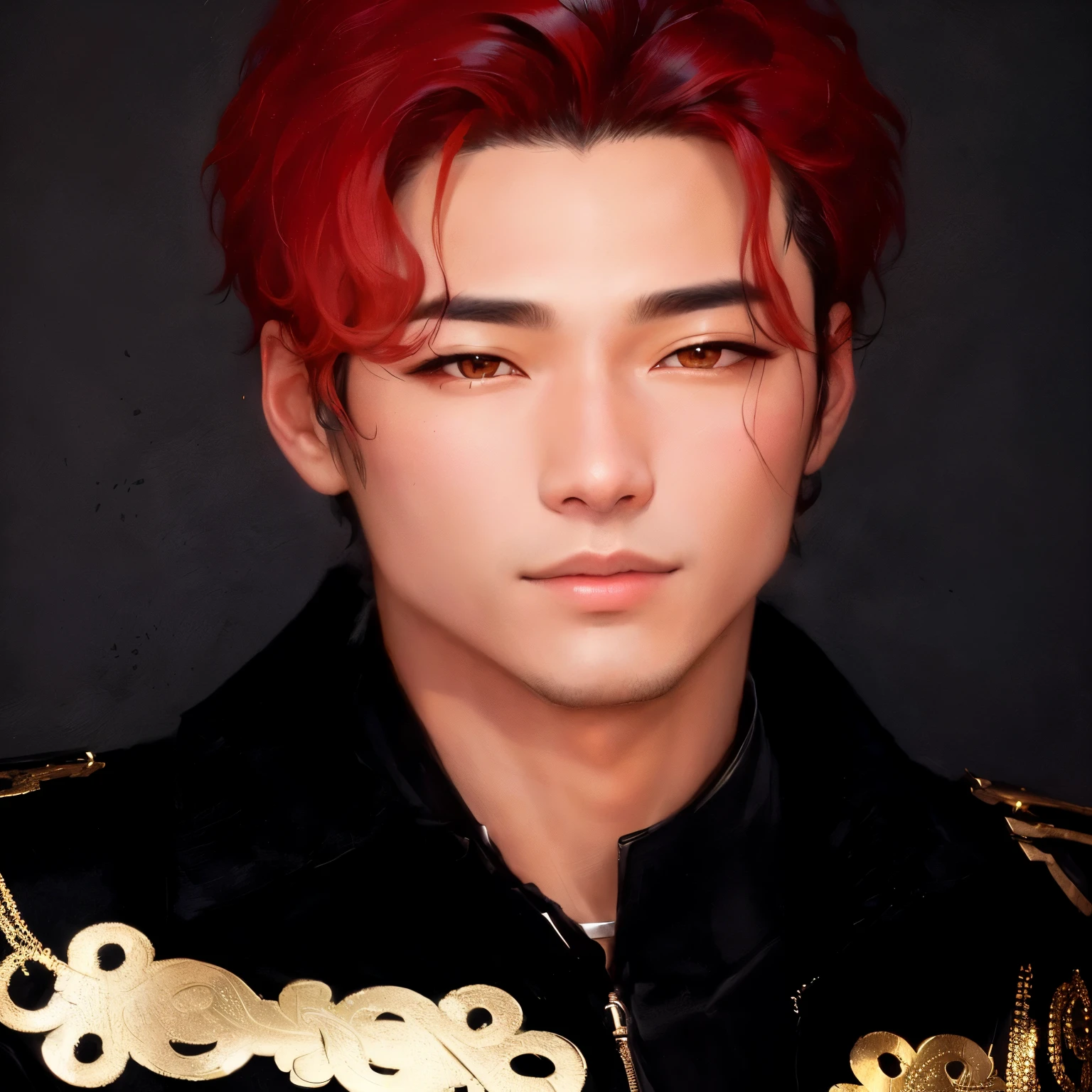 Arafed man with black hair and a golden lock and black jacket., Kpop idol portrait,
